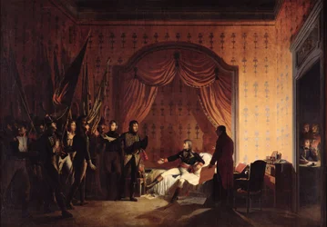 Le général Bonaparte recevant les drapeaux austro-sardes capturés à Millesimo après la bataille de Montenotte le 13 avril 1796